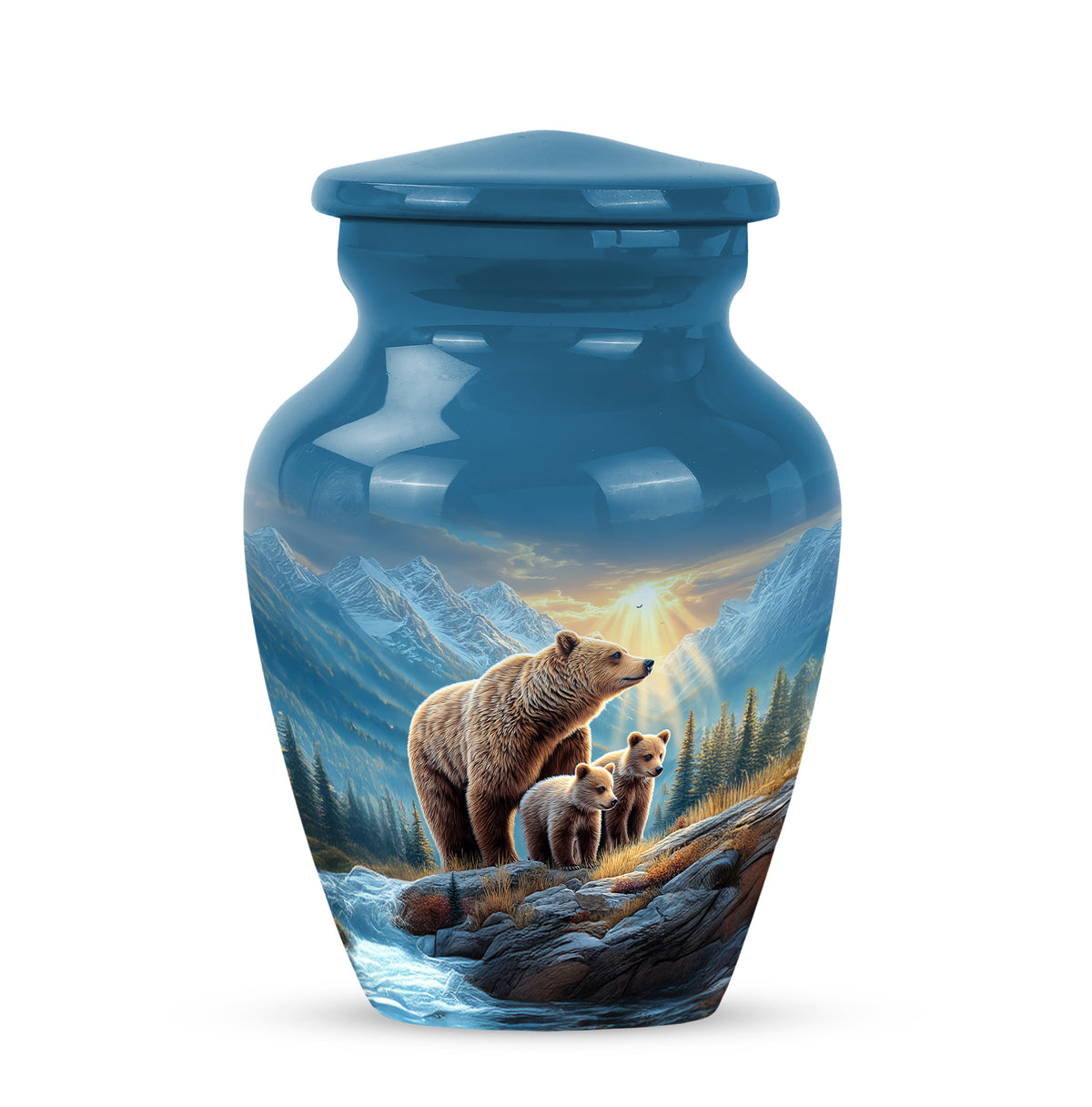 Harmonious Bear Cremation Urns for Human Ashes - Blue 10-inch - Yatskia
