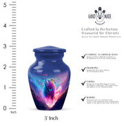 Azure Bear Cremation Urn close-up of engraving and surface detail - classic sculpted bear pattern on smooth aluminum - mini keepsake memorial for portion of cremation ashes