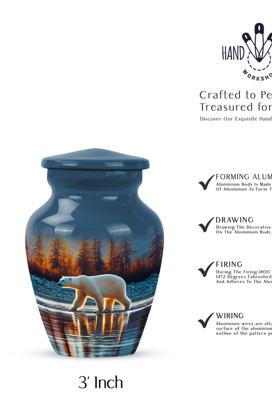 Serene Blue Bear Cremation Urn close-up of engraving and surface detail - traditional bear engraving with hand-polished finish - mini keepsake memorial for portion of cremation ashes