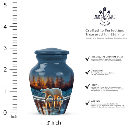 Serene Blue Bear Cremation Urn close-up of engraving and surface detail - traditional bear engraving with hand-polished finish - mini keepsake memorial for portion of cremation ashes
