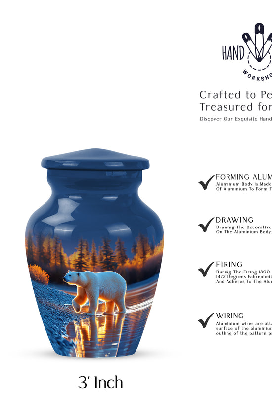 Serene Blue Bear Cremation Urn close-up of engraving and surface detail - elegant classic bear relief with fine detailing - mini keepsake memorial for portion of cremation ashes