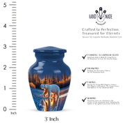 Serene Blue Bear Cremation Urn close-up of engraving and surface detail - elegant classic bear relief with fine detailing - mini keepsake memorial for portion of cremation ashes