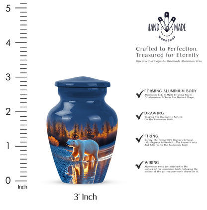 Serene Blue Bear Cremation Urn close-up of engraving and surface detail - elegant classic bear relief with fine detailing - mini keepsake memorial for portion of cremation ashes