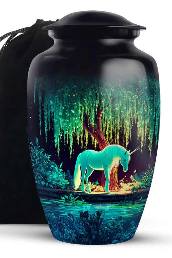 White Unicorn Memorial Urn - Glowing Tree Funeral Urn For Human Ashes