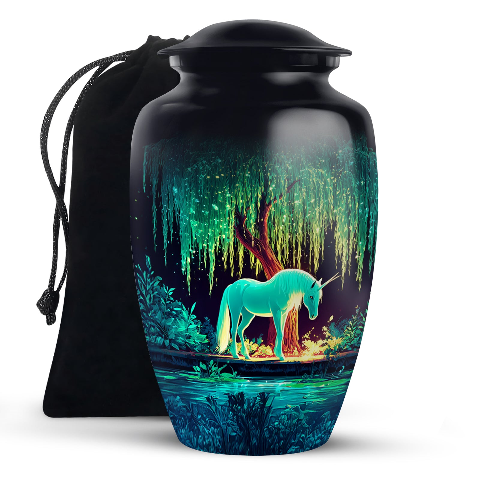 White Unicorn Memorial Urn - Glowing Tree Funeral Urn For Human Ashes