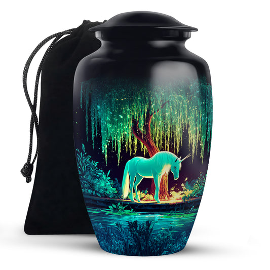 White Unicorn Memorial Urn - Glowing Tree Funeral Urn For Human Ashes