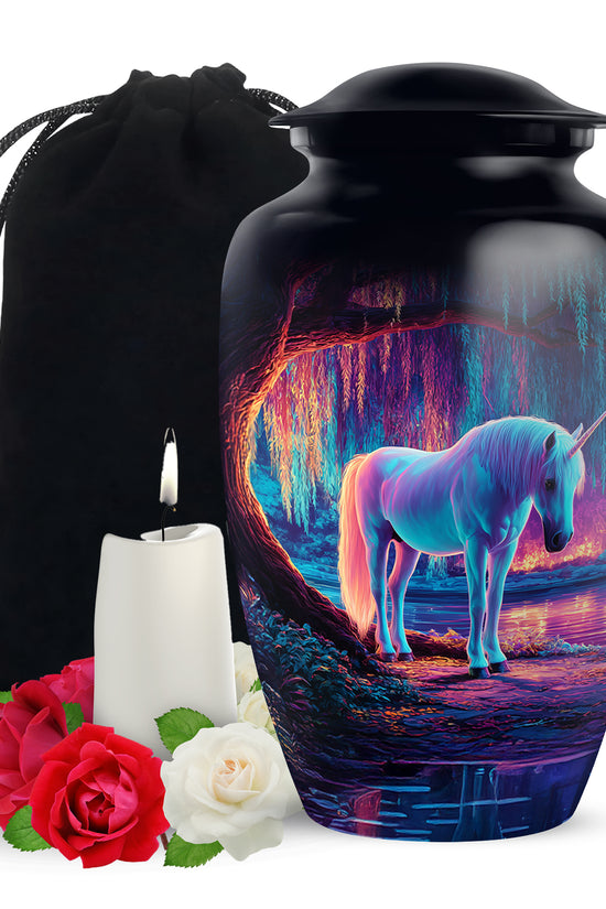 Neon Forest Unicorn Urn - Memorial Urn For Mother & Father