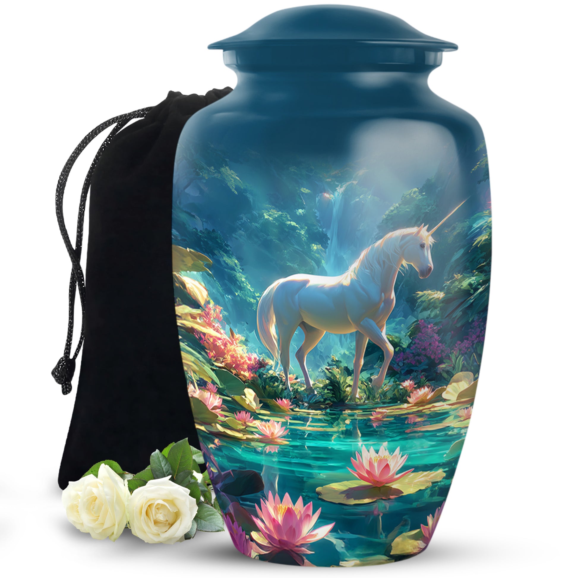 White Unicorn Theme Memorial Urn - Large Funeral Urn For Loved Ones