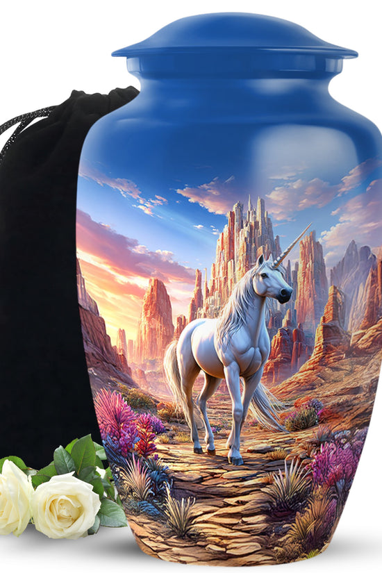 Beautiful Unicorn Theme Funeral Urn - Artistic Aluminium Cremation Urn For Ashes