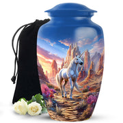 Beautiful Unicorn Theme Funeral Urn - Artistic Aluminium Cremation Urn For Ashes
