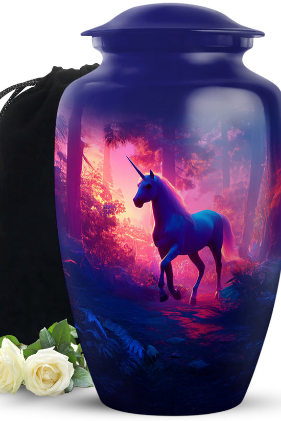 Unicorn Forest Funeral Urn - Neon Aluminium Urn For Human Ashes