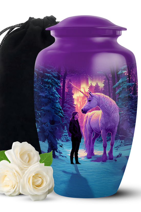 Unicorn Theme Memorial Urn - Purple Aluminium Funeral Urn For Ashes