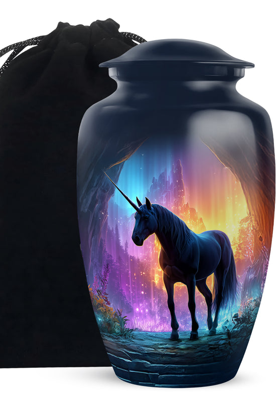 Black Unicorn Funeral Urn - Colourful Cremation Urn For Male & Female