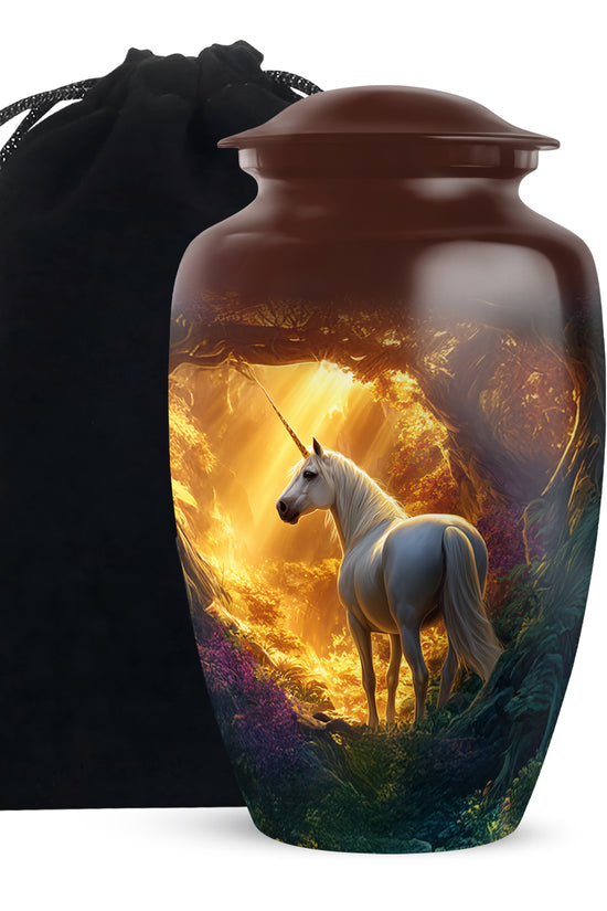 Golden Unicorn Funeral Urn - Forest Memorial Urn For Burial