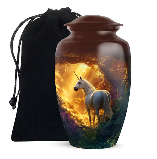 Golden Unicorn Funeral Urn - Forest Memorial Urn For Burial