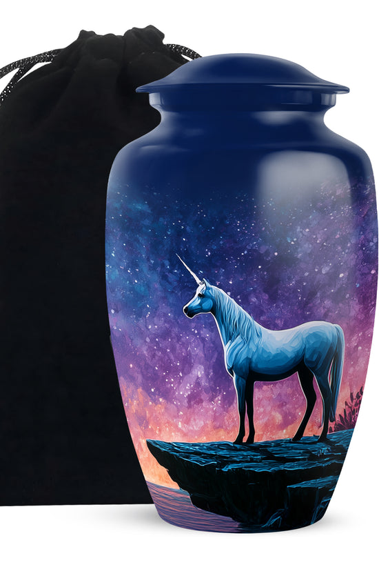 White Unicorn Cremation Urn - Night Sky Memorial Urn For Adults