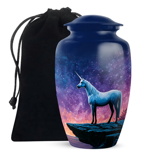 White Unicorn Cremation Urn - Night Sky Memorial Urn For Adults