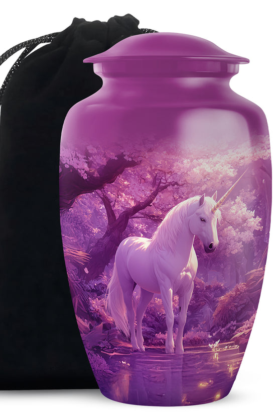 Beautiful Unicorn Cremation Urn - Purple Memorial Urn For Burial