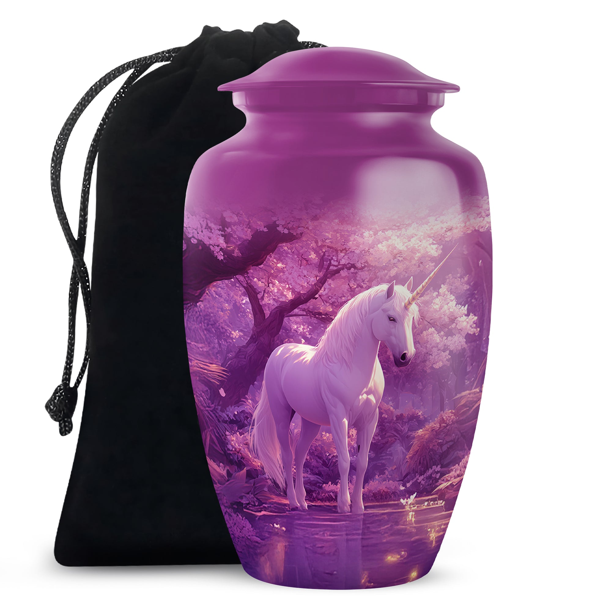Beautiful Unicorn Cremation Urn - Purple Memorial Urn For Burial