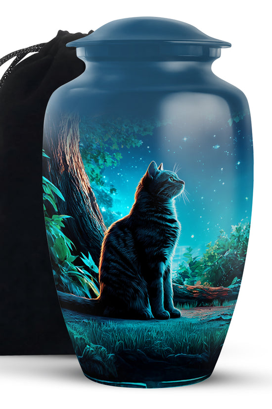 Night Cat Memorial Urn - Moonlight Cremation Urn For Human Ashes