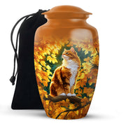 Autumn Golden Cat Memorial Urn - Decorative Funeral Urn For Adult Ashes