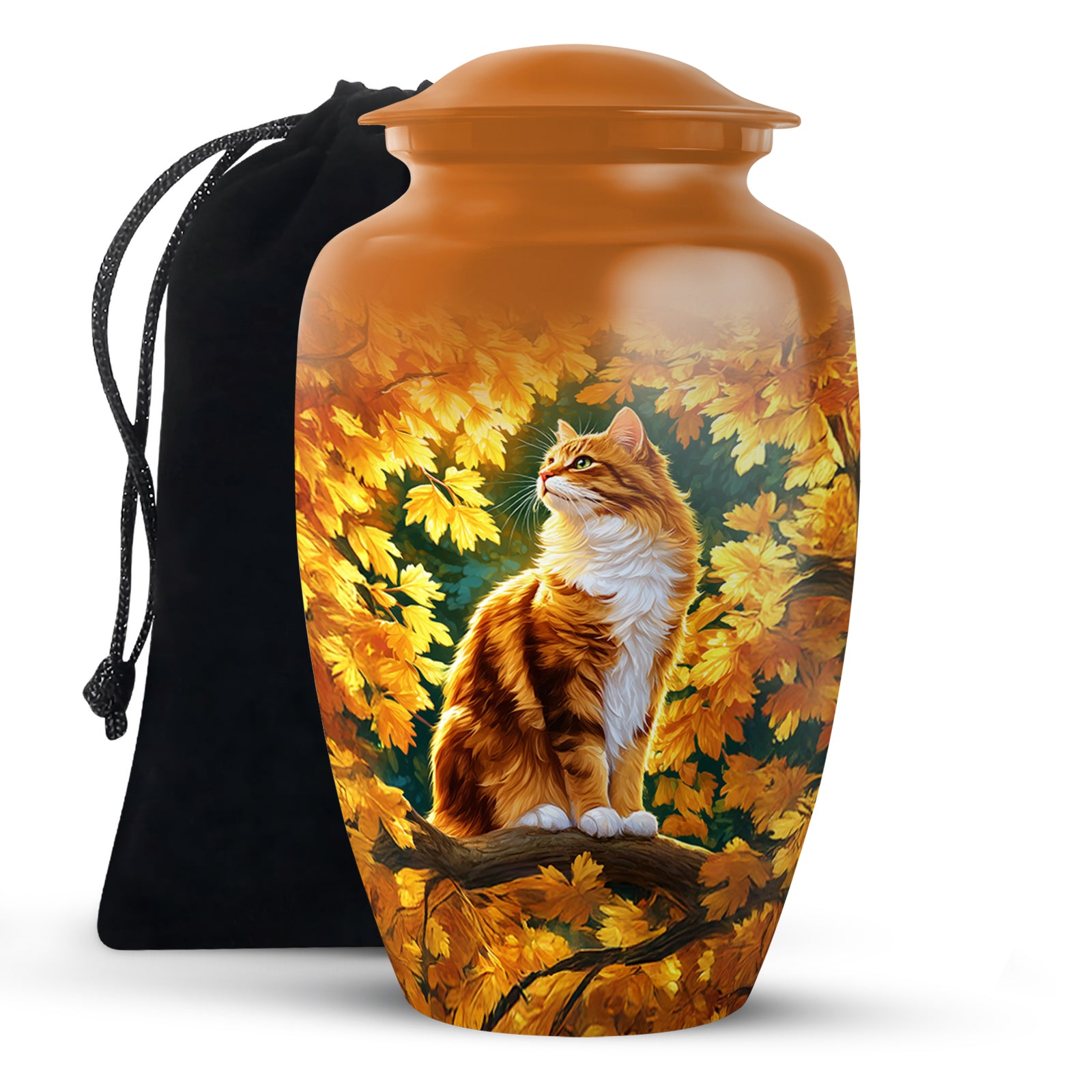 Autumn Golden Cat Memorial Urn - Decorative Funeral Urn For Adult Ashes