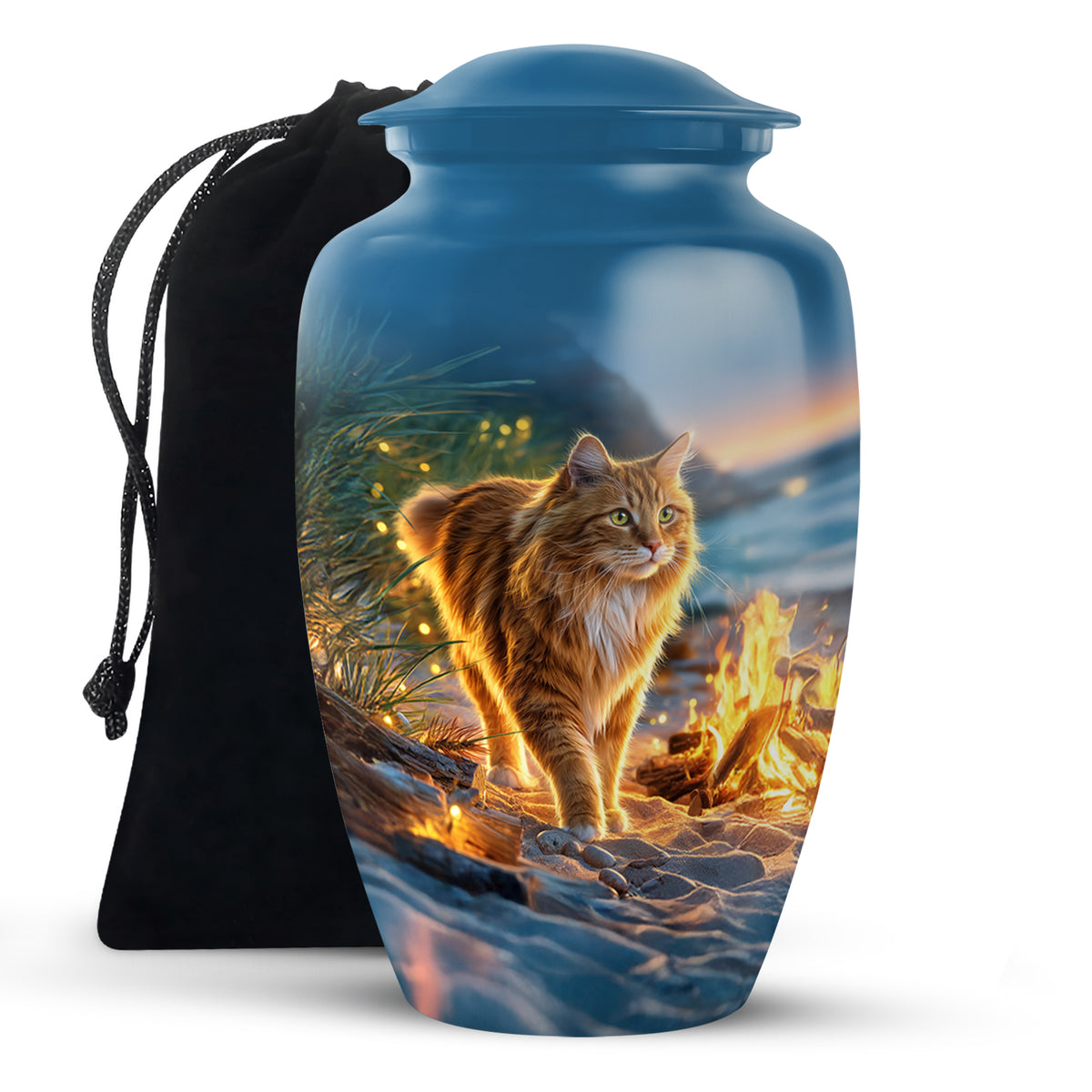 Beach Cat Memorial Urn - Campfire Cremation Urn For Ashes