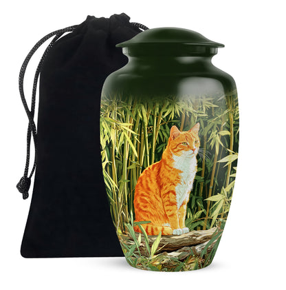 Orange Cat Cremation Urn - Nature Bamboo Design Memorial Urn For Cat Ashes