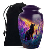 Black Cat Memorial Urn - Lavender Field Cremation Urn For Pet Ashes