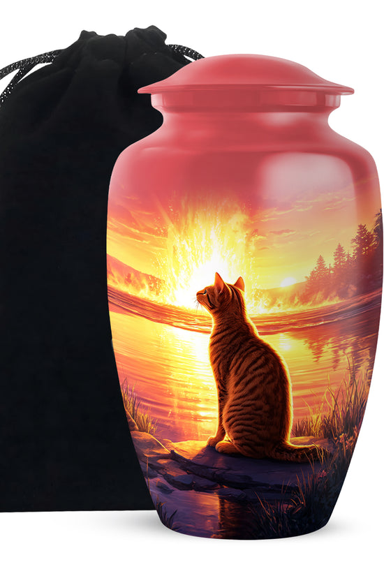 Orange Cat Funeral Urn - Beautiful Sunset Scene Urn For Ashes