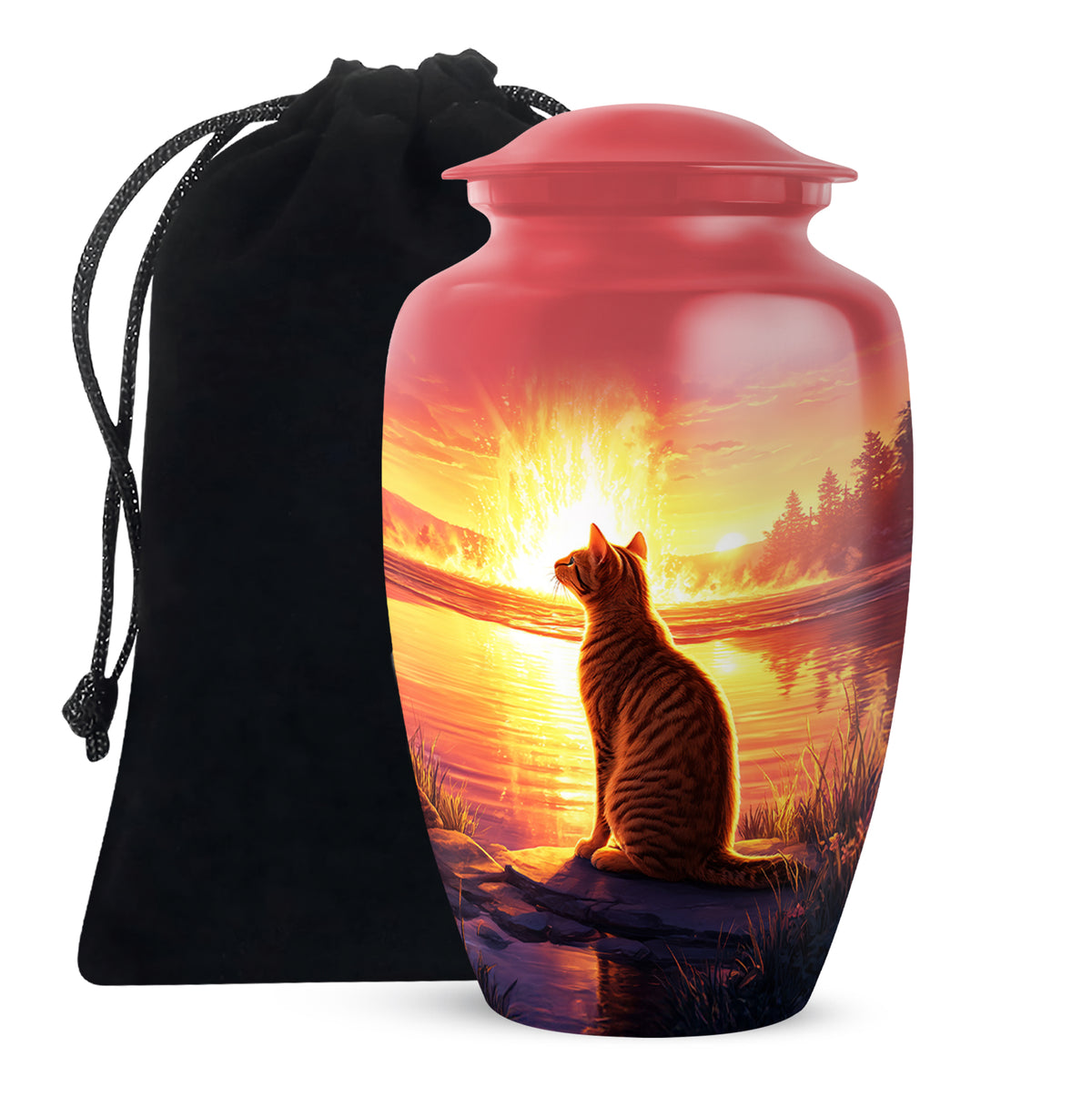 Orange Cat Funeral Urn - Beautiful Sunset Scene Urn For Ashes