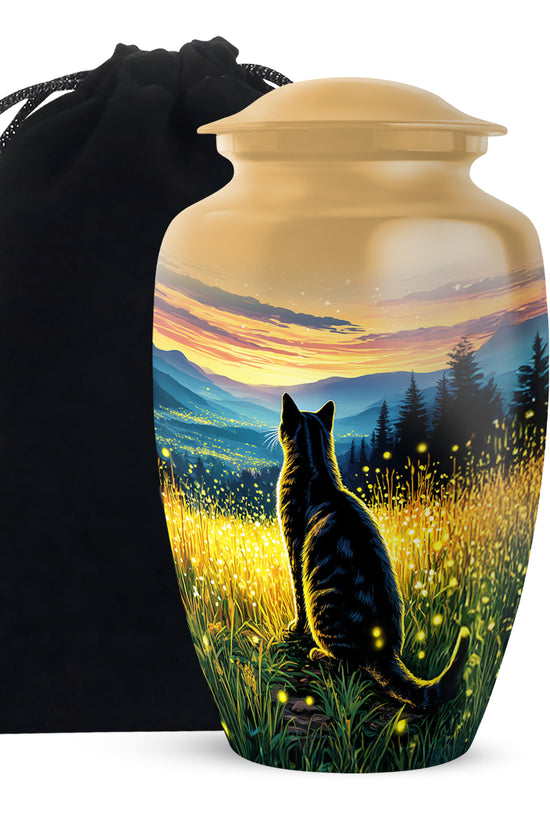 Black Cat Memorial Urn - Sunset Mountain Cremation Urn For Cat Ashes