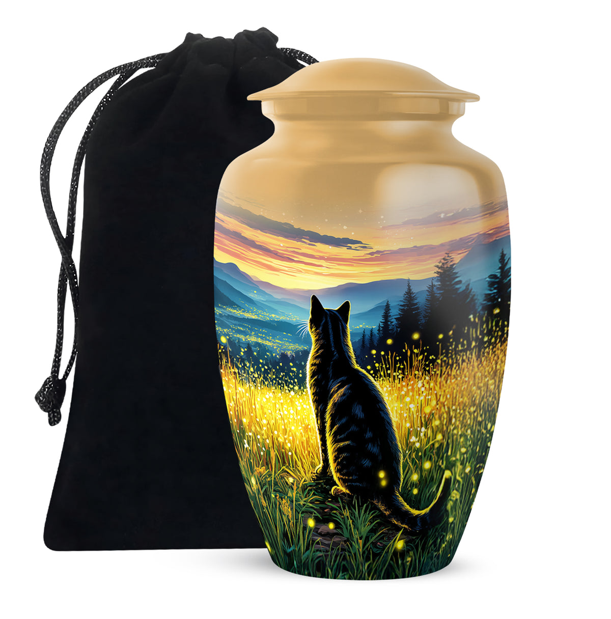 Black Cat Memorial Urn - Sunset Mountain Cremation Urn For Cat Ashes