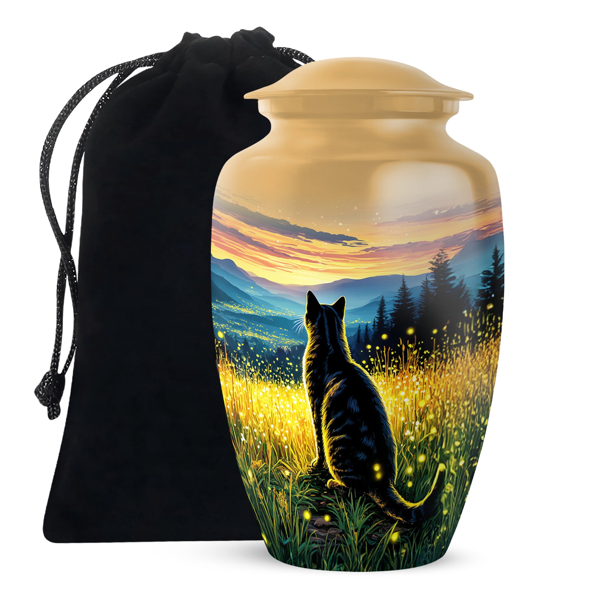 Black Cat Memorial Urn - Sunset Mountain Cremation Urn For Cat Ashes