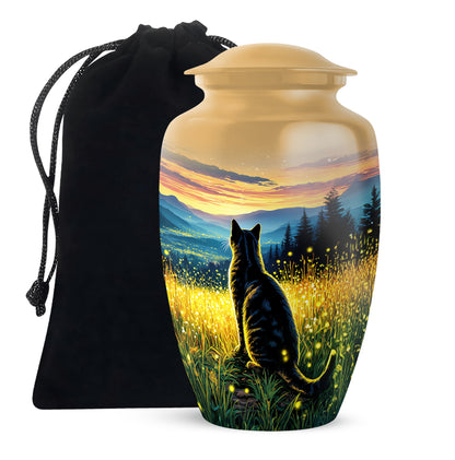Black Cat Memorial Urn - Sunset Mountain Cremation Urn For Cat Ashes