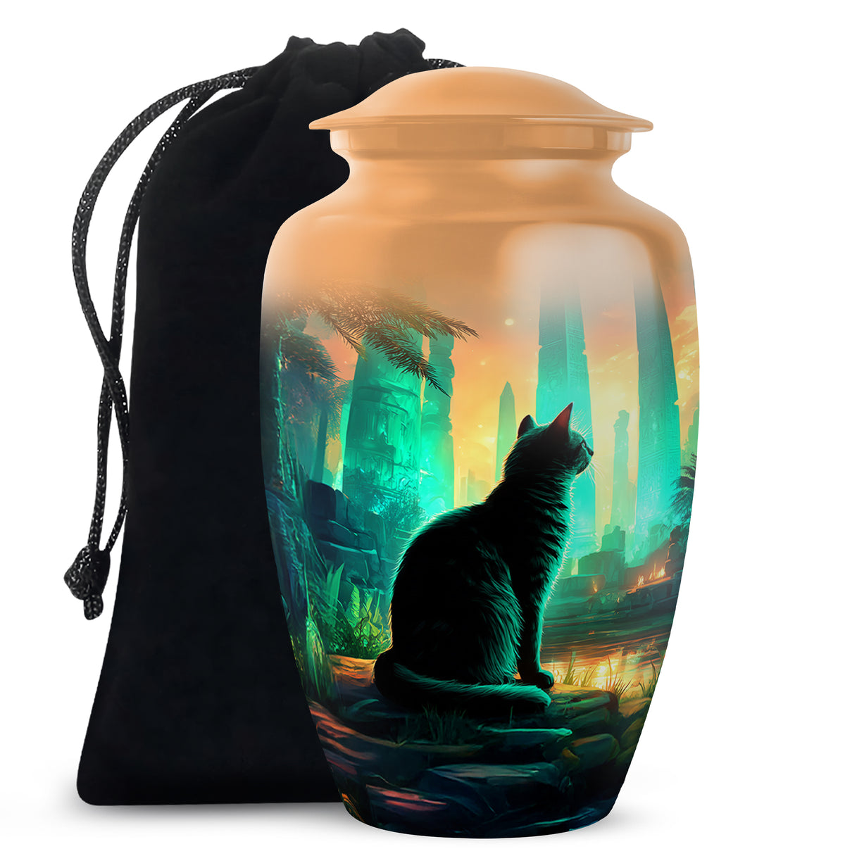 Mystic Cat Temple Funeral Urn - Decorative Aluminium Urn For Cat Ashes