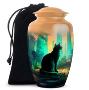 Mystic Cat Temple Funeral Urn - Decorative Aluminium Urn For Cat Ashes