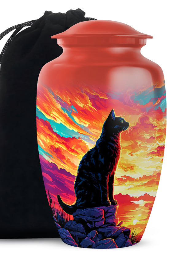 Black Cat Cremation Urn - Artistic Funeral Urn For Pet Ashes