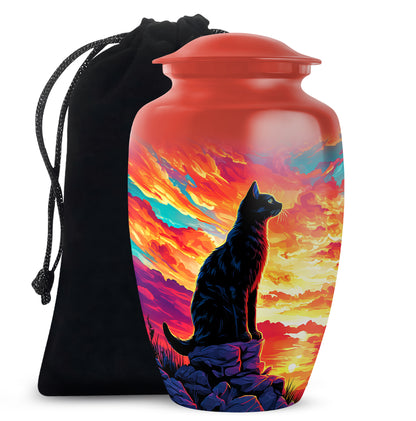 Black Cat Cremation Urn - Artistic Funeral Urn For Pet Ashes