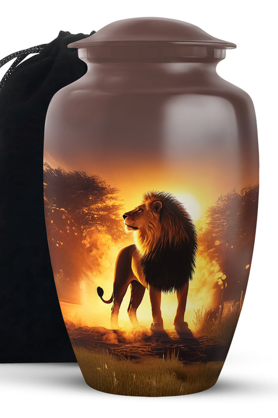 Lion Sunset Urn - Beautiful Burial Urns For Adult Human Ashes