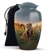 Lion Tribute Funeral Urn - Sunflower Field Cremation Urn For Men