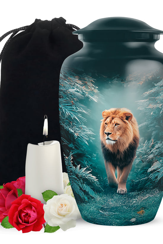 Forest Lion Memorial Urn - Wildlife Cremation Urn For Dad