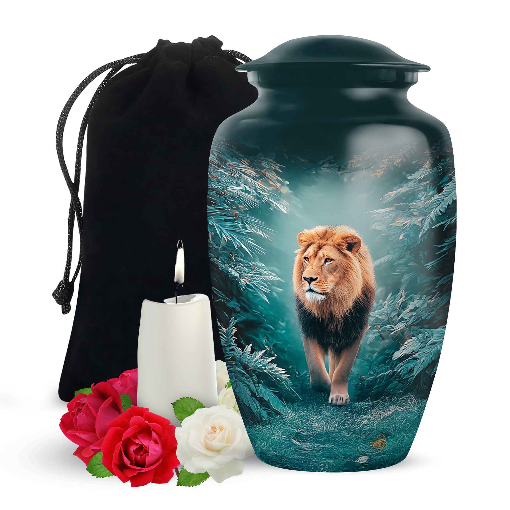 Forest Lion Memorial Urn - Wildlife Cremation Urn For Dad