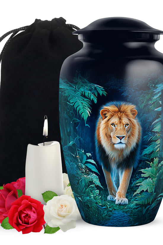 Black Lion Funeral Urn - Jungle Tribute Cremation Urn For Human Ashes