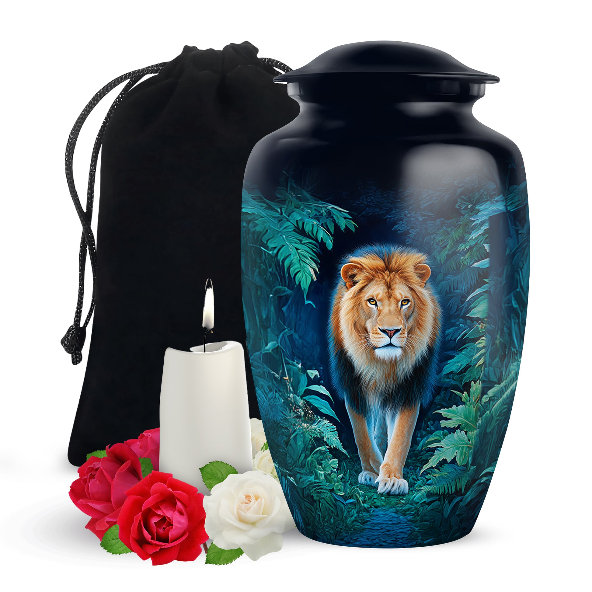 Black Lion Funeral Urn - Jungle Tribute Cremation Urn For Human Ashes