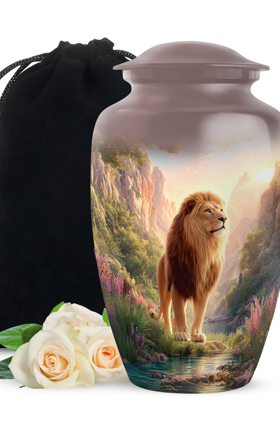 Lion Guardian Memorial Urn - Nature Landscape Cremation Urn For Dad