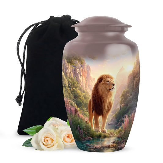 Lion Guardian Memorial Urn - Nature Landscape Cremation Urn For Dad