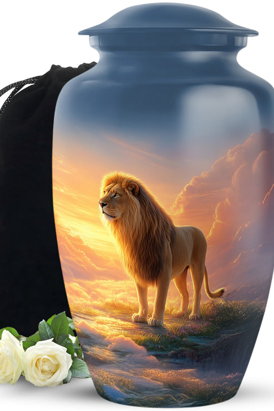Golden Sky Lion Memorial Urn - Cremation Urn For Adult Ashes