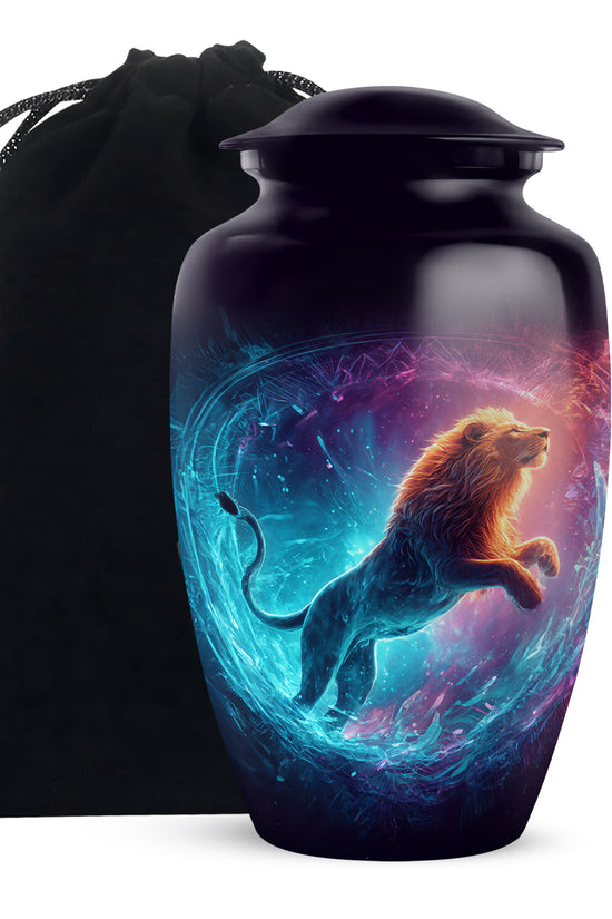 Divine Lion Energy Funeral Urn - Aluminium Cremation Urn For Ashes
