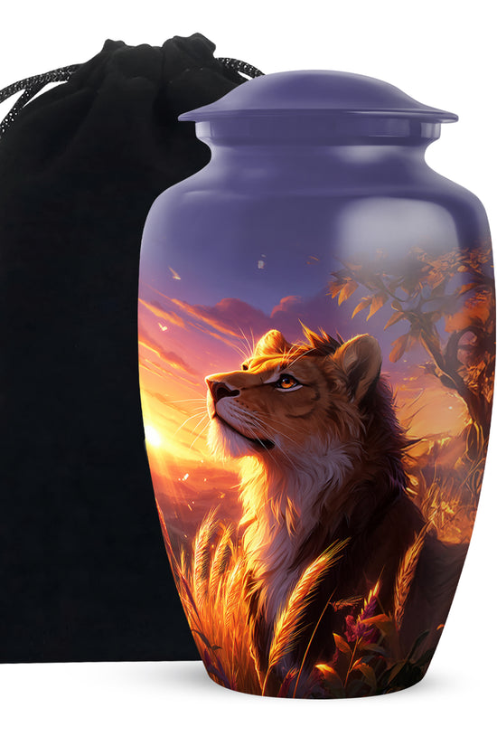 Lion Themed Memorial Urn - Sunset Tribute Memorial Urn For Human Ashes